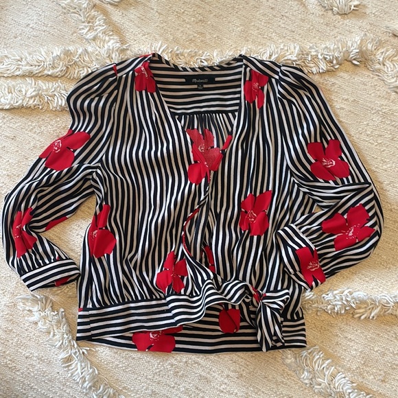 Madewell stripped black and white wrapped blouse with candied orchards - Picture 3 of 4